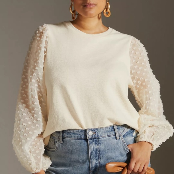 Anthropologie Maeve Textured-Long Sleeve Top L - Picture 3 of 13